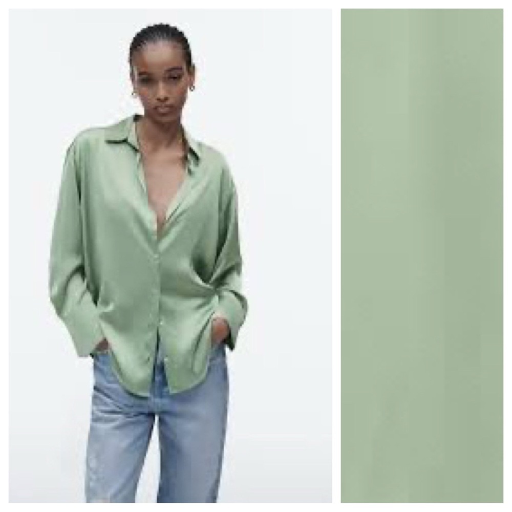NWT. Zara Green Satin Effect Blouse. Size S. - Picture 1 of 9